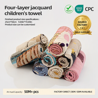 Serviette pour bébé en coton lavé 4 couches RTS, motif animalier jacquard mignon, serviette douce pour le visage des tout-petits, sans peluches, séchage rapide, lingettes pour la crèche