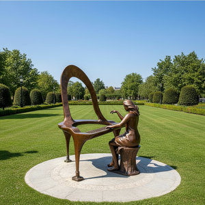 Sculpture de jardin en métal personnalisée, statue de femme en bronze grandeur nature jouant du <span class=keywords><strong>piano</strong></span> - Product Image 4