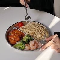 Plateau repas compartimenté en acier inoxydable 304, assiette à trois compartiments pour contrôle des portions, design moderne et minimaliste, idéal pour adultes, perte de poids et étudiants