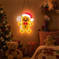 Nouvelle enseigne néon fluorescente en forme de bonhomme en pain d'épices avec contrôle par application Bluetooth, multicolores, pour fêtes de Noël, décoration de voitures et d'entreprises