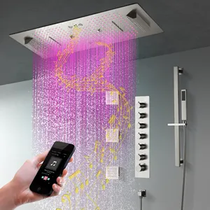 Système de douche pluie, musique luxueuse, grand thermostatique, 64 couleurs LED, Six fonctions, ensemble de robinets de douche