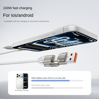 Kabel USB Premium 4 in 1 100W Pengisian Cepat USB a ke Adaptor LType C Chip E Marker untuk iPhone Android Kabel IOS Berjaring