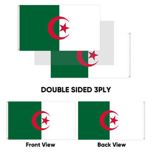 Drapeau de l'Algérie 3x5 pieds, double face, 3 plis, polyester robuste, bannière nationale algérienne pour extérieur, couleurs vives, œillets en laiton - Product Image 1
