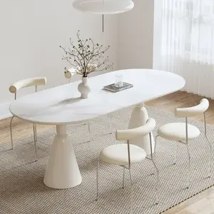 XY Melhor 6 8 10 lugares cadeira restaurante mobiliário moderno nórdico luxo sinterizado pedra oval mesa de jantar conjunto