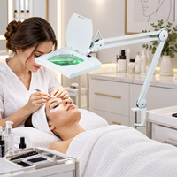 Lampe de lecture à LED premium avec bras articulé réglable et pince de fixation, loupe intégrée pour extensions de cils et salons de beauté