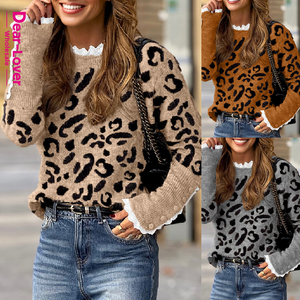 Dear-Lover Bán Buôn Boutique Thời Trang Chic Leopard Mô Hình Ren Gân Chi Tiết Nút Còng Phụ Nữ Áo Len Thời Trang - Product Image 5