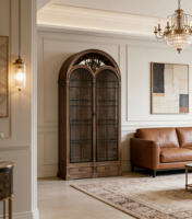 Armoire à vin en bois massif de style américain, arquée, semi-circulaire, à double porte, multifonctionnelle, meubles de maison, salle à manger, salon