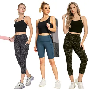 Yoga Clothing Brand Manufacturers Custom Yoga Shorts Phone Pocket Design Cycling Shorts Yoga Leggings With Pockets For Women
