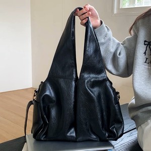 Bolso Tote de Cuero Encerado Negro, Gran Capacidad, Bolsillo con Cremallera, Resistente al Agua, para Uso Diario, Bolso de Hombro y Bandolera - Product Image 1