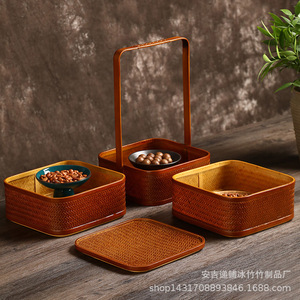 <b>Bamboo</b> Woven Basket Rectangle Multifunction Food <b>Container</b> Kitchen Storage Box Gift Box Tea Set Pastry Box Handmade Retro Style - Product Image 3