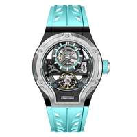 Jam Tangan Mekanik Otomatis Globe Rose Gold Sky Hollow Flywheel Tema Mewah Sport Pria Terbaru Tali Karet CE8006G