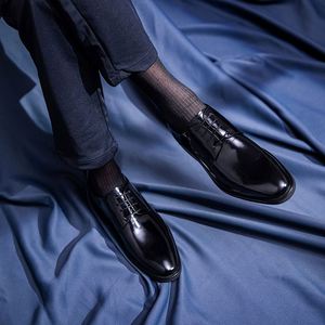 New Genuine Leather Men's Oxford <b>Shoes</b> Pearl Leather Trim Waterproof <b>Height</b> <b>Increasing</b> Lace-up Closure Suitable for Formal Wear. - Product Image 5