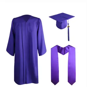 2024定制高中4件套皇家蓝色哑光毕业礼服和帽子套装