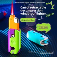 Briquet à gaz butane à flamme rouge coupe-vent, design couteau à carotte, jouet anti-stress créatif et original