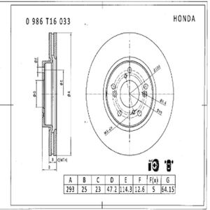 Disques <span class=keywords><strong>de</strong></span> <span class=keywords><strong>frein</strong></span> <span class=keywords><strong>avant</strong></span> OE : 45251-T2J-H01 45251-T2M-T01 45251-T2M-T00 pour Honda 0986T16033 pour pièces automobiles <span class=keywords><strong>BOSCH</strong></span> d'origine authentiques - Product Image 3