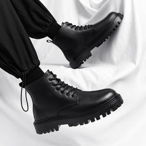 Dropshipping Zapatos de elevador de aumento de altura invisible para hombres-Botas de trabajo con cordones de punta redonda de cuero negro-<span class=keywords><strong>4</strong></span> pulgadas más altas - Product Image 2