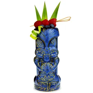 Factory direct custom classic beer drink cups Gift Tiki Glass Bar serves fancy ceramic Hawaiian cocktail Tiki mugs