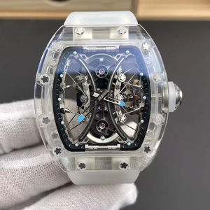 Montre mécanique automatique de sport de luxe rectangulaire transparente en cristal avec tourbillon, multifonctionnelle, style hip-hop - Product Image 1
