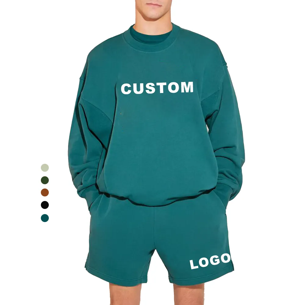 CUSTOM Crew neck Sweatshirt short set Crew neck cotton sweatshirts and short set high quality plus size sweatsuit Mens tracksuit