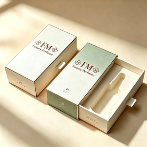 Boîte à tiroir rigide personnalisée pour huiles essentielles avec insert en pulpe pressée à froid et logo en feuille d'or, emballage 100 % biodégradable pour parfum - Product Image 1
