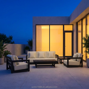 Ensemble de canapés d'extérieur moderne, structure en aluminium noir, coussins beiges, mobilier de patio, ensemble de conversation pour <span class=keywords><strong>jardin</strong></span>, résistant aux intempéries, style resort - Product Image 5