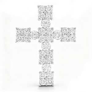 CUSTOM SILVER 10K/14K/18K GOLD PLATED LAB GROWN CVD DIAMOND CLASSIC ENGAGEMENT GIFT SWEATER <b>CHAIN</b> NECKLACE <b>CROSS</b> PENDANT - Product Image 1