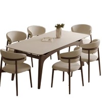 Table en bois massif nordique, table à manger moderne en bois naturel avec plateau blanc mat, ensemble pour 6 personnes