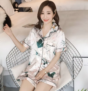 Set Pigiama <span class=keywords><strong>in</strong></span> Raso per Donna, Camicia a Maniche Corte XS-4XL, Set Pigiama Floreale, Abbigliamento Morbido per Casa e <span class=keywords><strong>Notte</strong></span> - Product Image 5