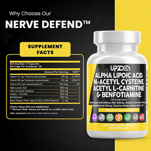 Hochwertiger Pulver extrakt <span class=keywords><strong>Alpha</strong></span>-Liponsäure-Kapseln Acetyl L-Carnitin 500mg Benfotiamin 300mg mit Vitamin B1 B6 & B12 - Product Image 3