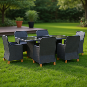 Set da Pranzo da Esterno Grigio Scuro per 6 Persone, Mobili da Giardino in Rattan Resistenti alle Intemperie, Stile Contemporaneo - Product Image 2
