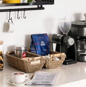 Piccola cesta in <span class=keywords><strong>vimini</strong></span> intrecciata a mano, cesto di stoccaggio in corda di carta, con manico in legno - Product Image 3