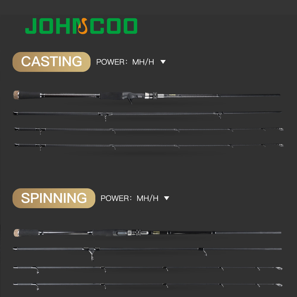 JOHNCOO ハンティングブラックカーボンフィッシングロッド 2.7m 3.0m