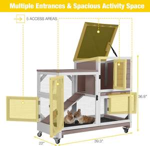 Modern lüks <span class=keywords><strong>2</strong></span>-Story ahşap Pet House küçük hayvanlar için kapalı açık tavşan gine domuz Hutch nefes <span class=keywords><strong>2</strong></span> derin çekme tepsiler - Product Image 2