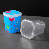 Gobelet carré en plastique rigide pour salade de fruits, 24/32 oz, personnalisé pour boissons, thé, jus, boba, bubble tea, avec couvercle