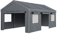 Abri de voiture extérieur moderne en métal robuste de 12x20 pieds, garage portable pour voitures, camions, SUV, bateaux, gris, imperméable avec fenêtres enroulables