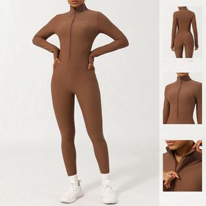 JY Women One Pieces Stand Neck <strong>Jumpers</strong> Breathable Quick Dry Jump Suits <strong>Leggings</strong> Ribbed Front Zipper Athletic <strong>Wear</strong> Gym <strong>Wear</strong> - Product Image 2