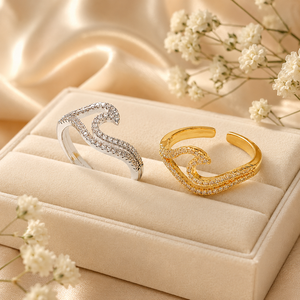 Anello a doppia onda, design bicolore, accessori alla moda per l'uso quotidiano - Product Image 3