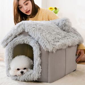Luxuriöses, solides Haustier-Warmhaus-Nest, superweiches Plüsch für den Winter, Wohnzimmergebrauch, selbstheizendes Hundebett für Katzen und kleine Hunde, mit Knopf - Product Image 2