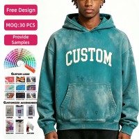 Sudadera con Capucha para Hombre, 500 g/m², 100% Algodón, Felpa Lavada, Bordado Desgastado, Estampado Completo, Sudadera Estándar para Hombre
