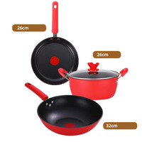 Ensemble d'ustensiles de cuisine antiadhésifs 4 pièces poêle à frire cuisinière à gaz à induction casseroles et poêles universelles ensemble-cadeau en gros rouge sain facile à nettoyer