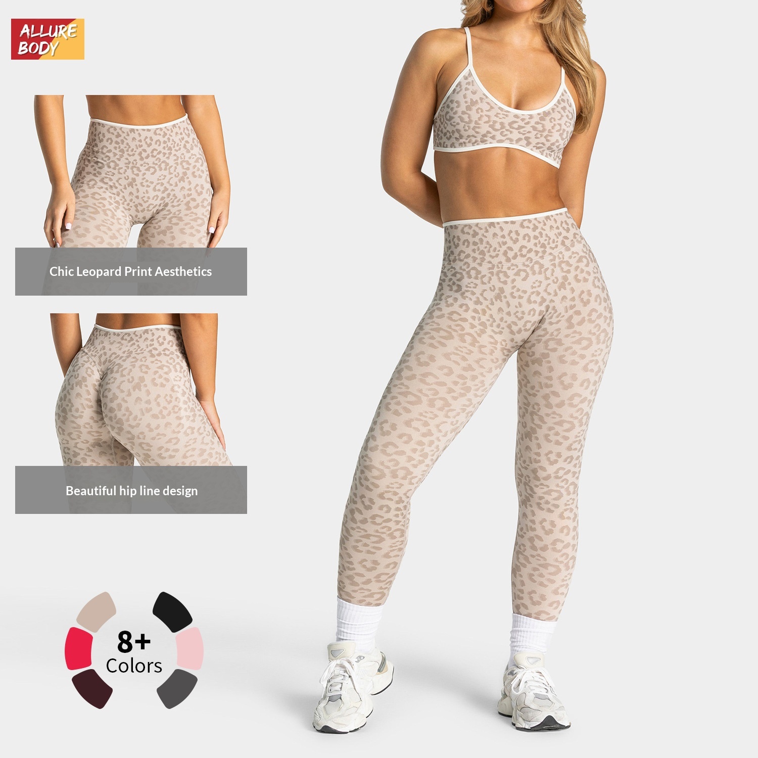 High Waist Hip-lifting Leopard Print Women's Yoga Pants Seamless Tummy Control Tight Fitness Long Pants Spandex/Nylon