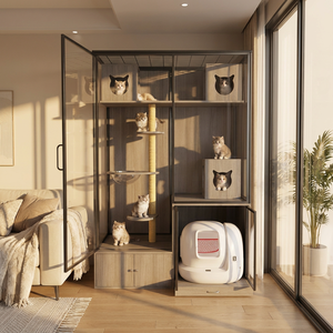 Meuble de Luxe pour Chat en Verre Trempé et Bois Massif, Design Esthétique, Grande Capacité, Cage Intérieure de Qualité Artistique - Product Image 1