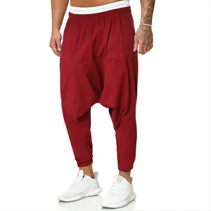 Venda quente hip hop rua desgaste algodão linho calças homens personalizado folgado esportes harem calças fabricantes