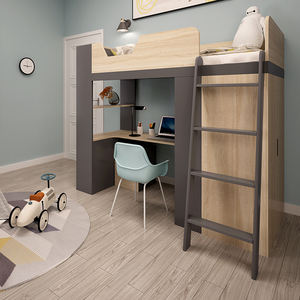 Diseño moderno Adulto Loft Dormitorio Cama de metal con escalera Marco de madera maciza Tándem Litera de madera - Product Image 3