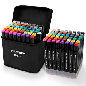 High Sales Quantity 48 Colors Permanent Dual Tip Brush Art Markers Pen Set Made in China
