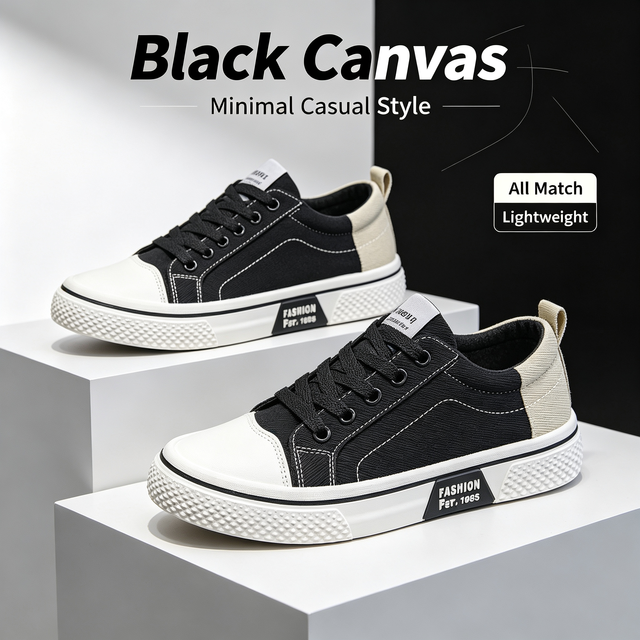 Fashion Color Spliced Men Canvas Sneakers Breathable Low Top Daily Walking Shoes 4 Colors Factory Direct Supply Bulk Order