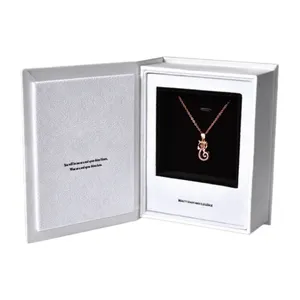 Boîte de bijoux de luxe en carton blanc faux livre en forme de bague collier Boîte d'emballage de bijoux en papier avec logo personnalisé en forme de livre