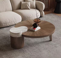 Table basse simple en noyer avec plateau circulaire en verre, style italien créatif pour salon