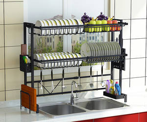 Stainless Steel Multi-layer Kitchen Storage Organizer Household Products Color Wooden Wall Dish Rack