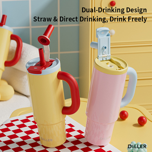 DILLER 32oz Isolierter Becher 316 Edelstahl Keramikbeschichtung Doppeltes Trinksystem Auslaufsicher Hält Heiß und Kalt Büro Reise Becher - Product Image 4